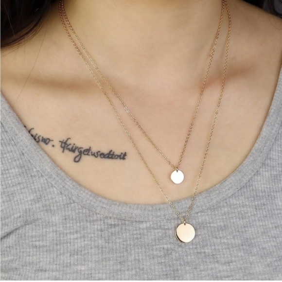 GOLD 14k Gold Plated 2pc Disc Necklace Set - Picture 1 of 2